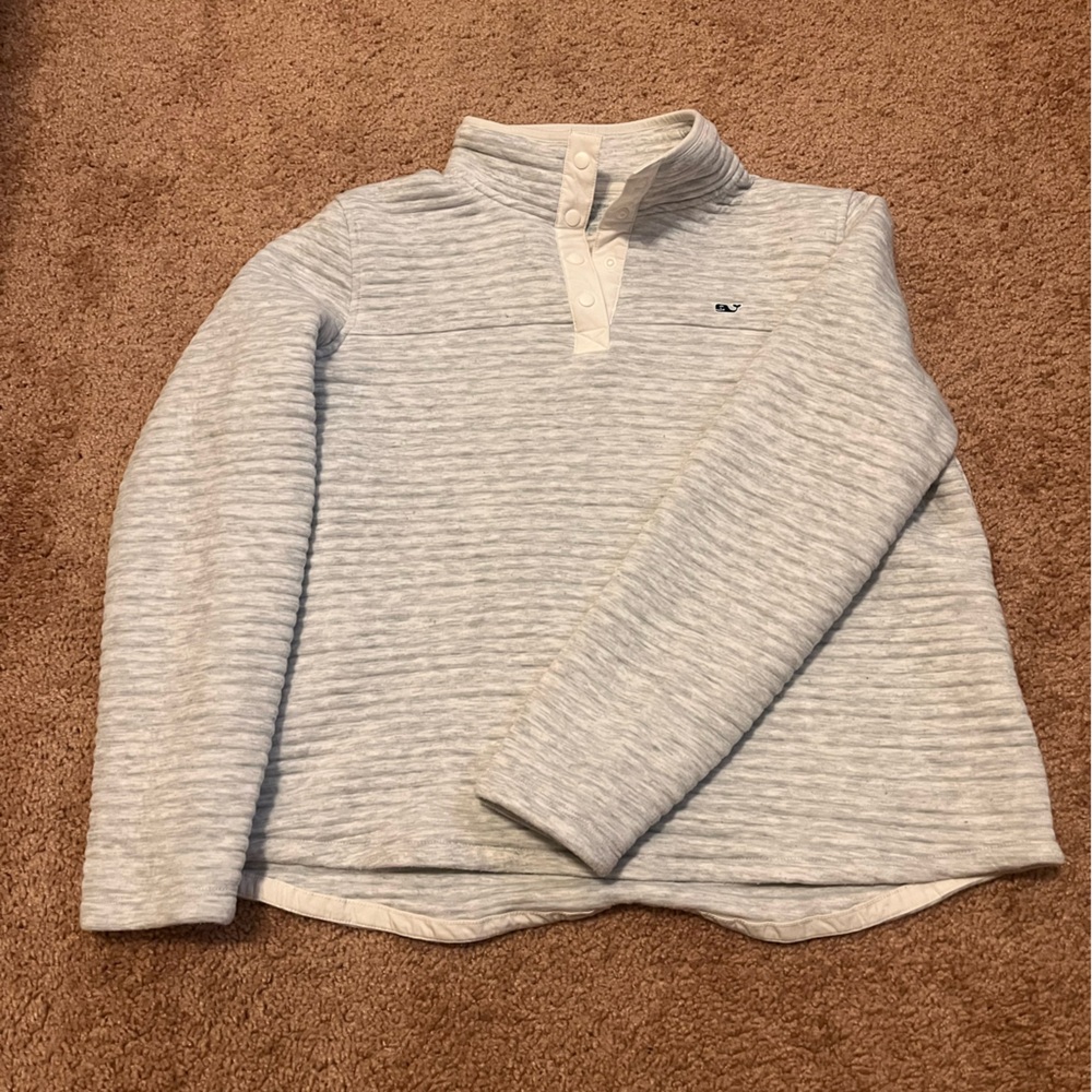 Womens Vineyard Vines Channel Snap Pullover - Large - Light Gray